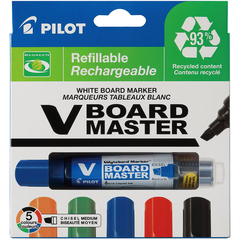 Pilot BegreeN V Board Master Whiteboard Marker CHISEL Tip Wallet 5 (Black, Blue, Red, Green, Orange)